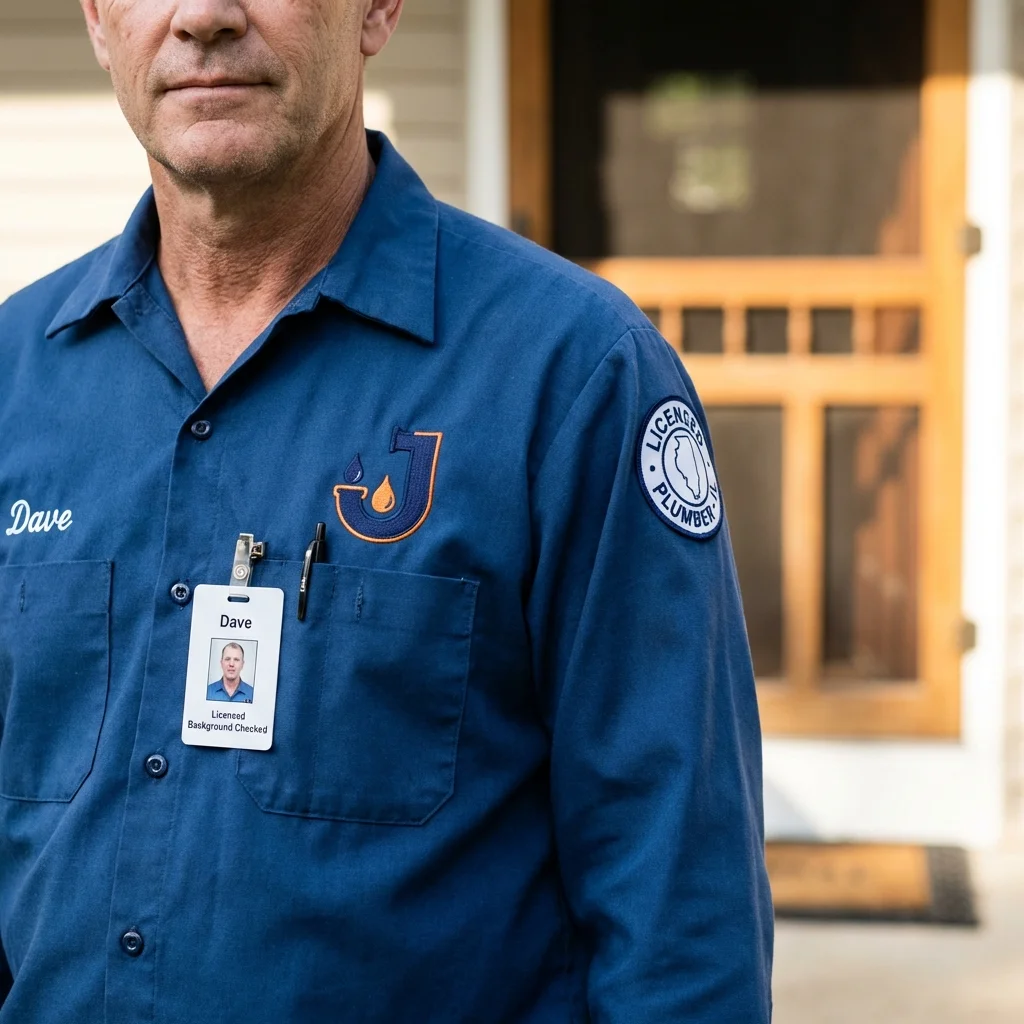 Licensed plumber showing ID badge in Poplar Grove, IL