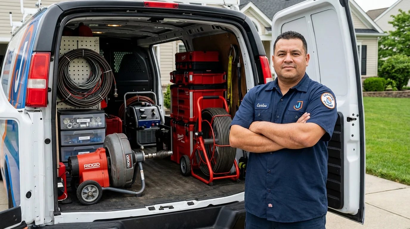 Professional drain cleaning equipment and Johns Plumbing LLC plumber in Poplar Grove
