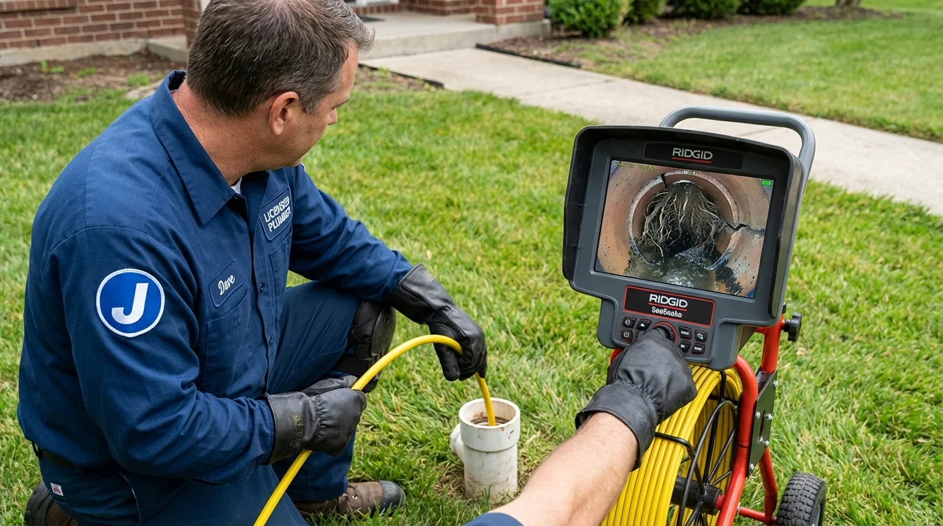 Sewer camera inspection being performed by Johns Plumbing LLC in Poplar Grove