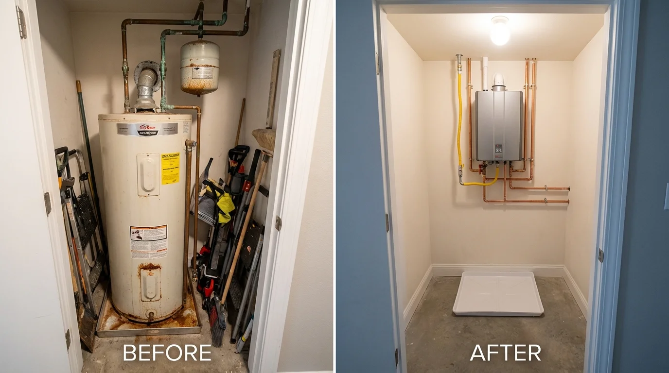 Tank water heater versus wall-mounted tankless unit comparison for Poplar Grove, IL homeowners